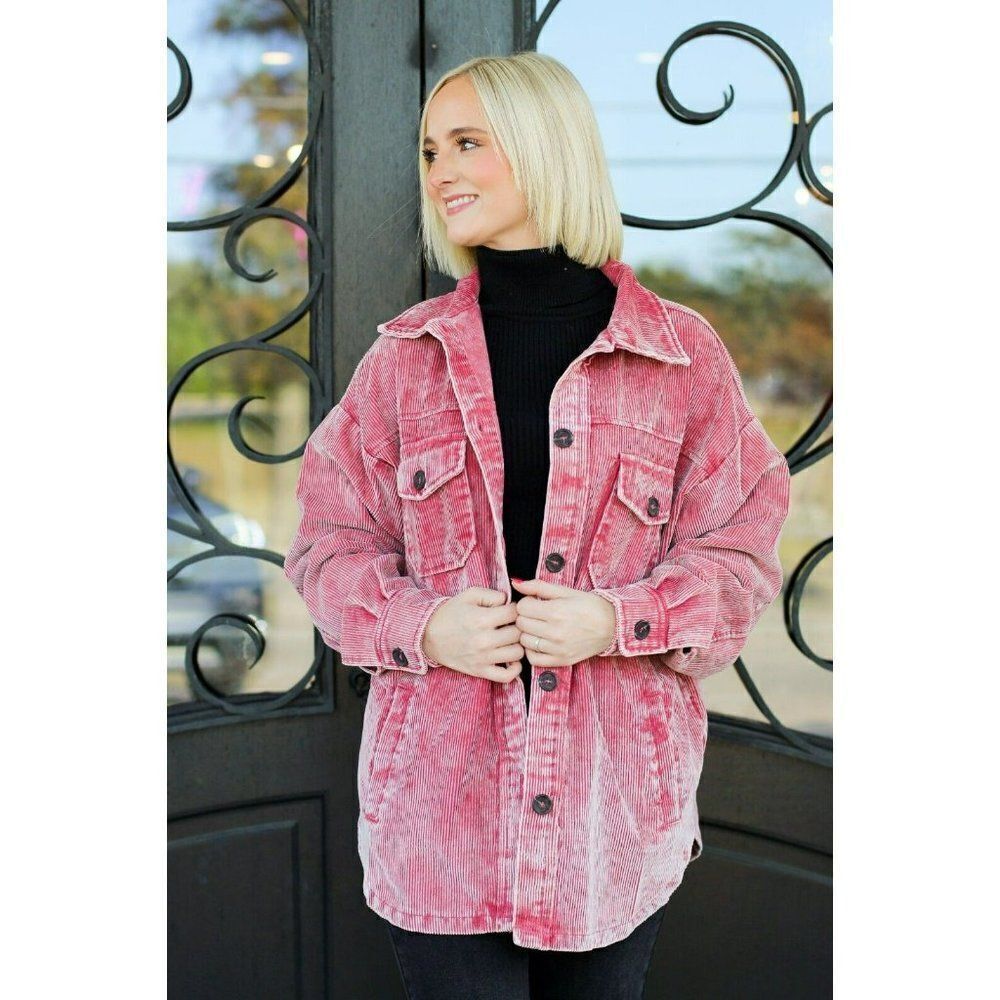 Zenana Corn Maze Vintage Washed Corduroy Shacket in Rose Pink S-XL QJW-1107D4 - Picture 4 of 8